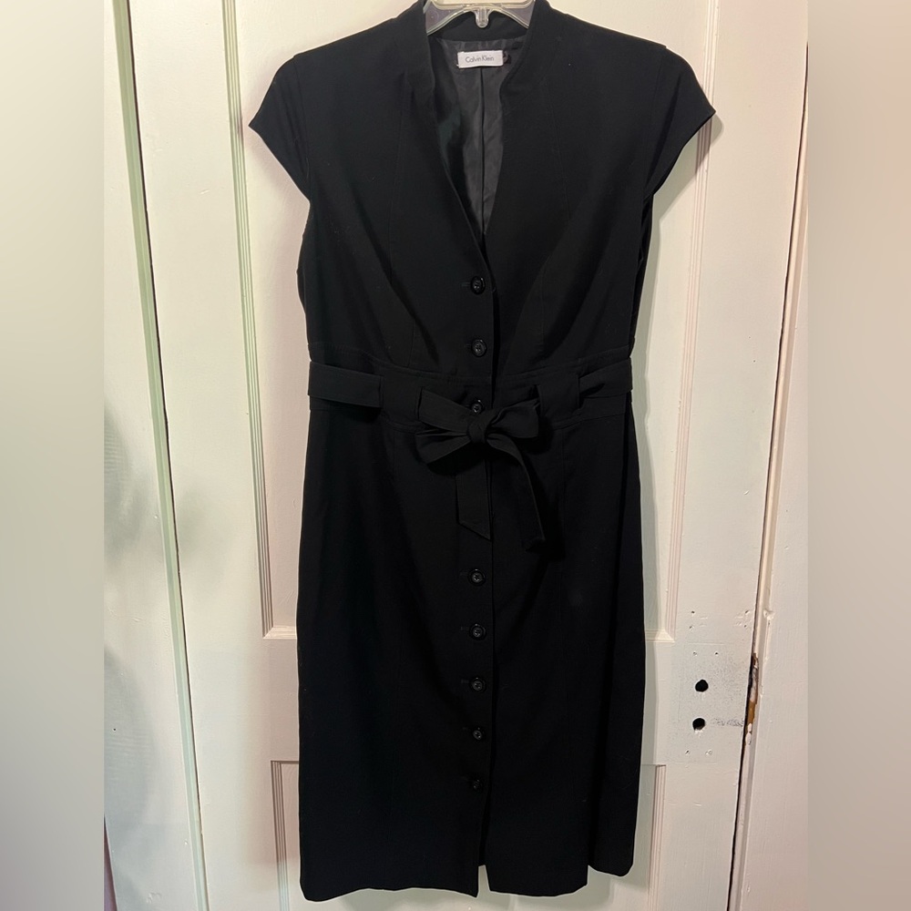 Calvin Klein Button Down Belted Black Dress Sz 14W